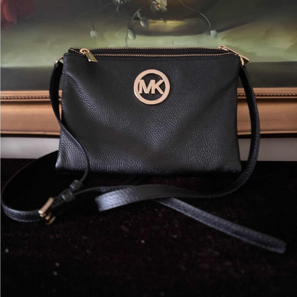 NWT Michael Kors Soft Pebbled Leather FULTON Shoulder Crossbody Bag black - Picture 2 of 7